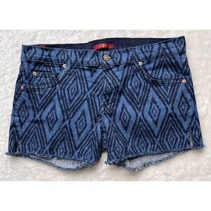 7 for All Mankind 7FAM Allover Diamond Pattern Raw Hem Cutoff Jean Shorts, 32